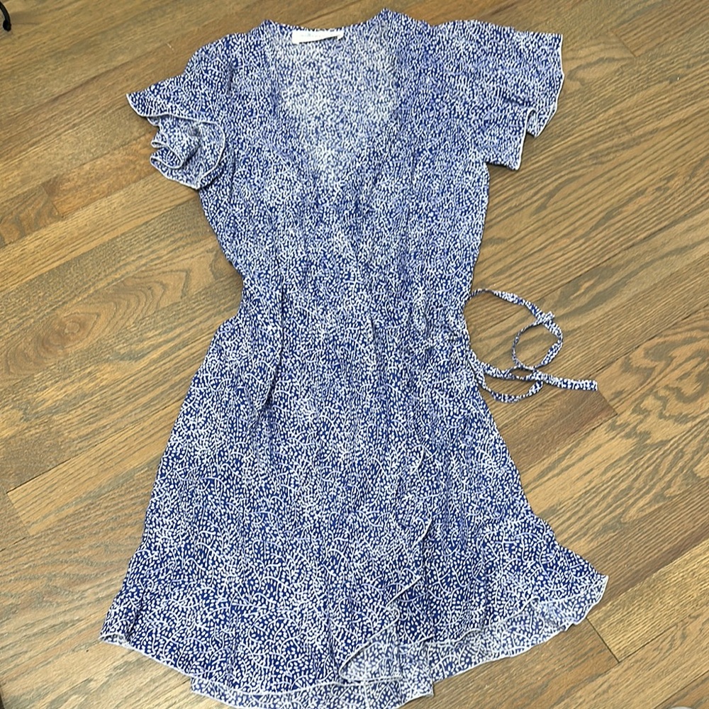 Blue and White Ruffled Wrap Sundress